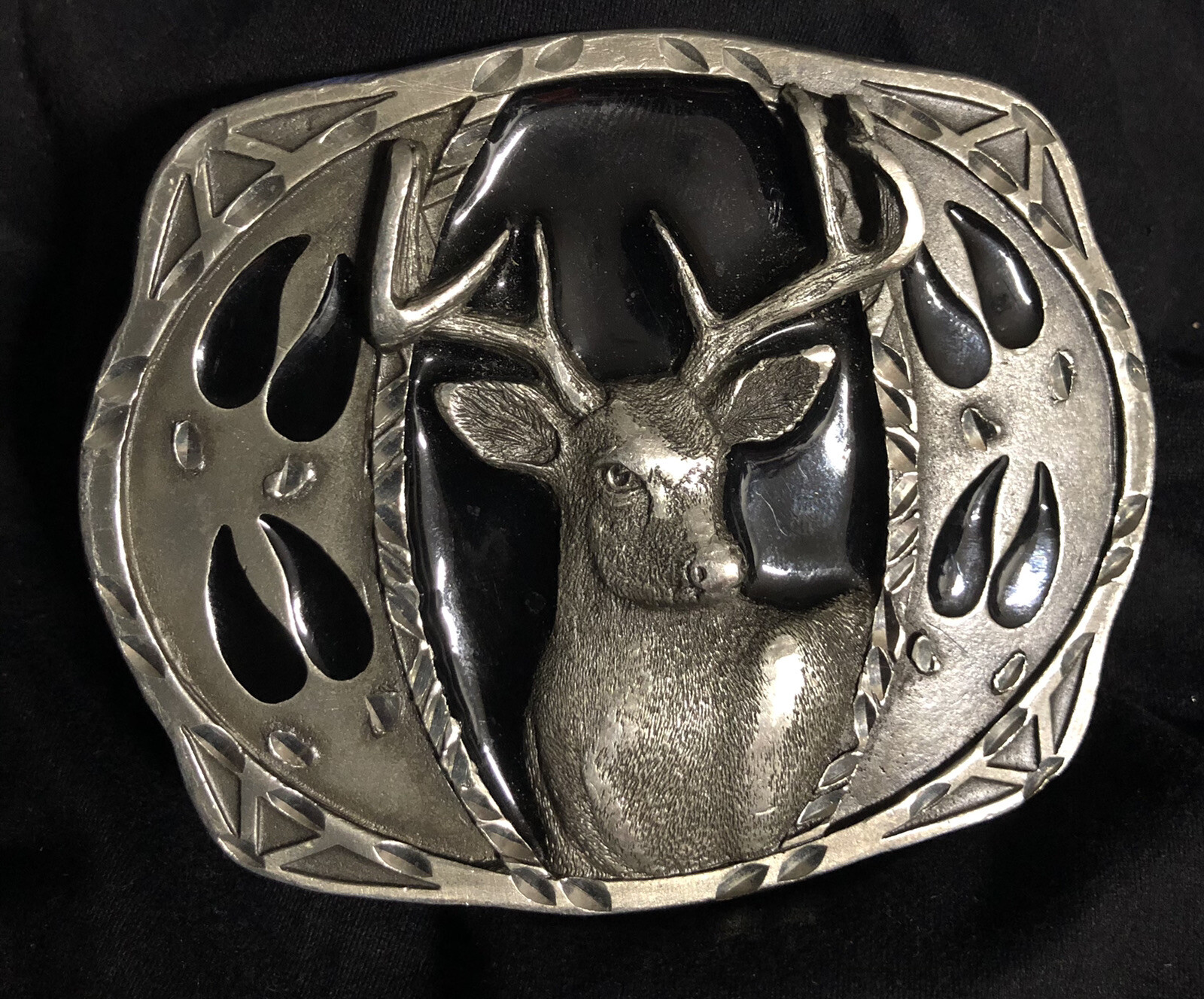 Vintage Deer belt buckle CJ USA Pewter 1996 Gem