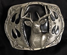 Vintage Deer Head belt buckle CJ USA Pewter 1996