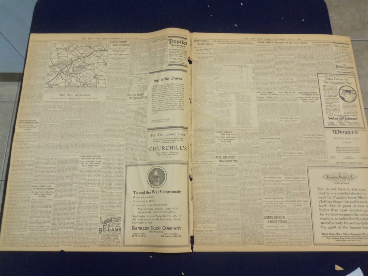 1918 MAY 1 NEW YORK TIMES - ARNIM'S DIVISIONS SMASHED - NT 8168 | eBay