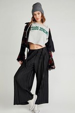 Free People Winona Pleated Flare Pants High Rise Wide Leg Black Size XS