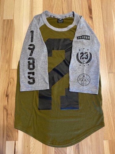 Womens Jordan 23 Shirt Cotton Poly Rayon 3/4 Sleeve Size Olive Black Gray Small - Picture 5 of 8