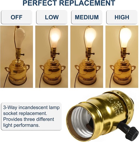 2x 3-Way Lamp Sockets E26 Bulb Light Holder for Zing Ear ZE-309-3 1/8 IP Threads - Picture 7 of 9