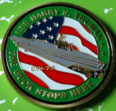 NAVY USS HARRY S TRUMAN CVN-75 COLORIZED ART ROUND CHALLENGE COIN