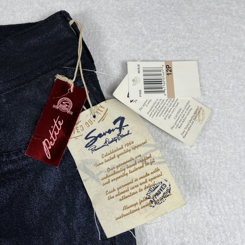 7 For All Mankind Jeans Womens 12P Petite Blue Metallic Skinny Straight Casual - Picture 5 of 16