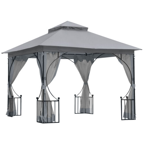 Tienda de fiesta Outsunny Gazebo dosel sombrilla para patio jardín gris claro 3x3 (m) - Imagen 1 de 11