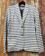 NWT Lauren Ralph Lauren White Blue Stripe Soft Knit Blazer Small Crest Buttons
