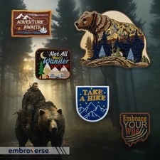 5-Piece Mountain Bear Travel Patches SET - Wild Nature Camping Travel, Iron On