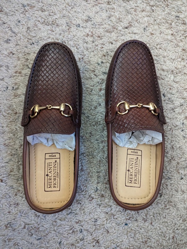 Mercanti Fiorentini Mule Backless Woven Leather Loafers Congnac Sz 8D (Medium) 