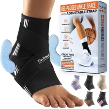 DR. BRACE Elite Ankle Brace with Double Gel Pads and Adjustable Support (Size L)