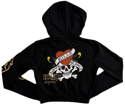 Vtg Ed Hardy Cropped Zip Hoodie Women Size Small Jacket Skull Love