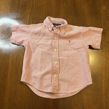 Ralph Lauren Baby 18M Seersucker Button-Down Shirt Red/White Stripe Short Sleeve