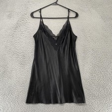 Victoria's Secret Slip Dress Womens Medium Black Satin Lace Y2K Whimsigoth