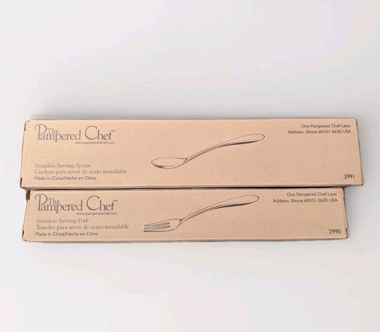 Pampered Chef Serving Spoon 2991 and Fork 2990 Set with Comfort Handle Stainless Steel in Box