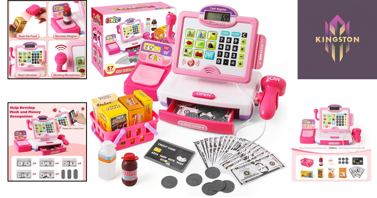 как выглядит Delightful Pink Grocery Store Cash Register Toy Set for Imaginative Play 3-8 фото