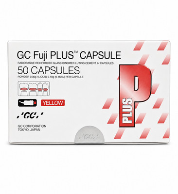 GC Fuji PLUS Yellow Luting Cement 50 Caps Resin Reinforced Glass Ionomer Dental
