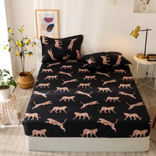 Leopard Fitted Sheet Girls Luxury Wild Animal Style Bedding Set King Size Women
