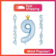 Crown Blue Number 9 Balloon 40 Inch, Big Large Foil Helium Number Balloons, Jumb