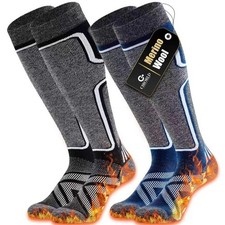 Merino Wool Ski Socks Women Men,2 Pairs Knee High Winter Warm Skiing Socks Pe...