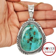 Estate Turquoise Silver Large Abstract Pendant 33.4 Grams NR
