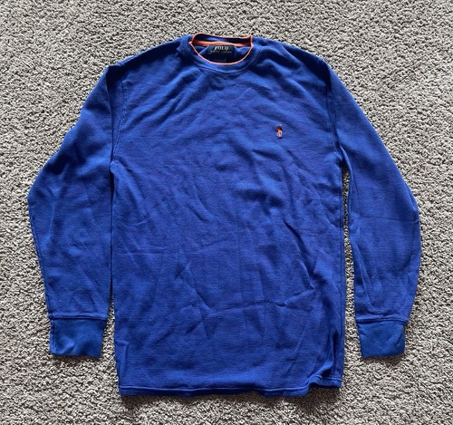 Polo Ralph Lauren Thermo Shirt Herren Large Blau Pullover Orange Pony Logo