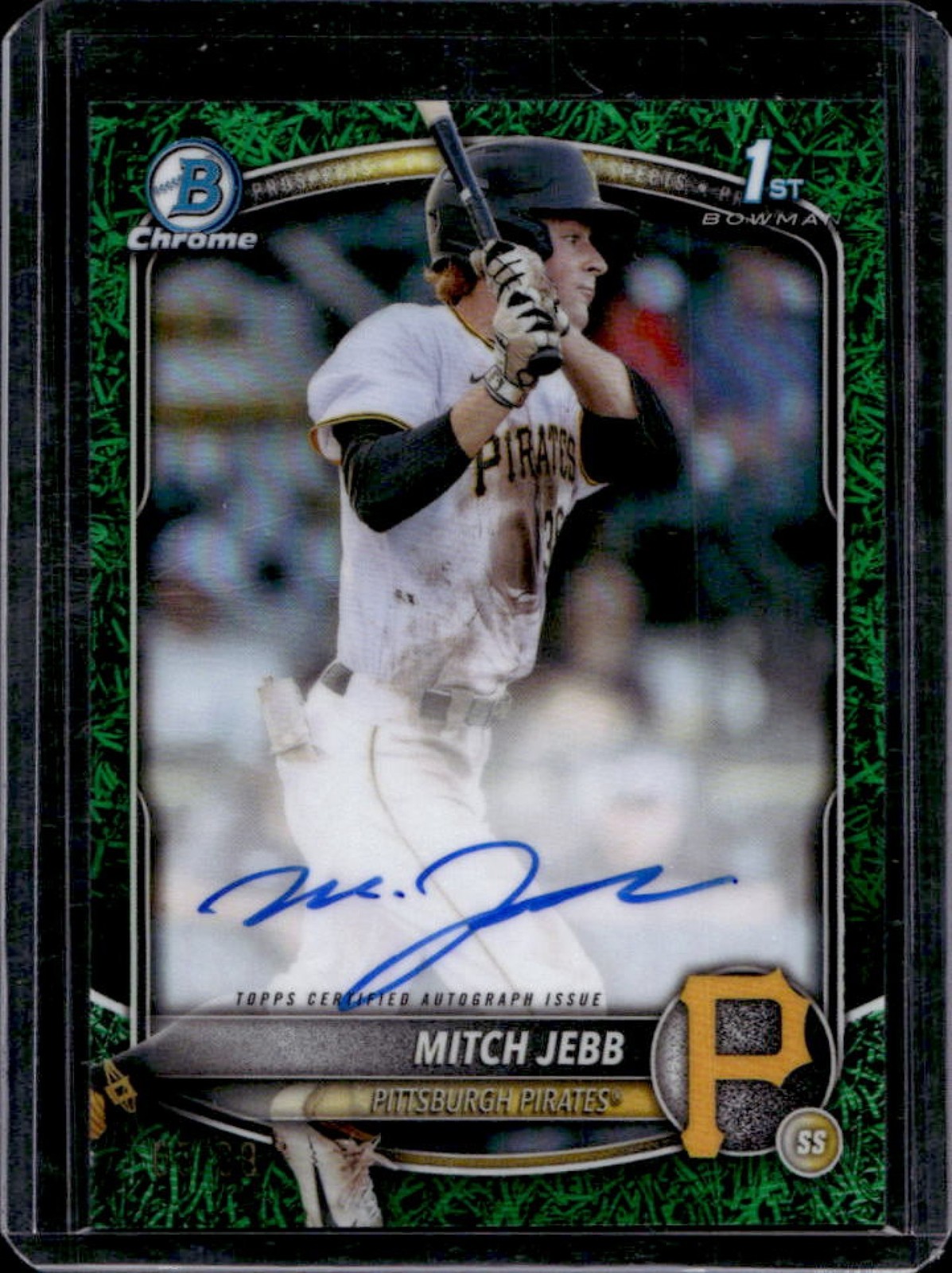 2025 Bowman Mitch Jebb Chrome Auto Green Grass Refractor 1st #/99 Pirates