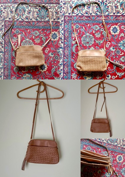 SPORTSGIRL | Bottega-Style Woven Design Cross Body Bag in Tan