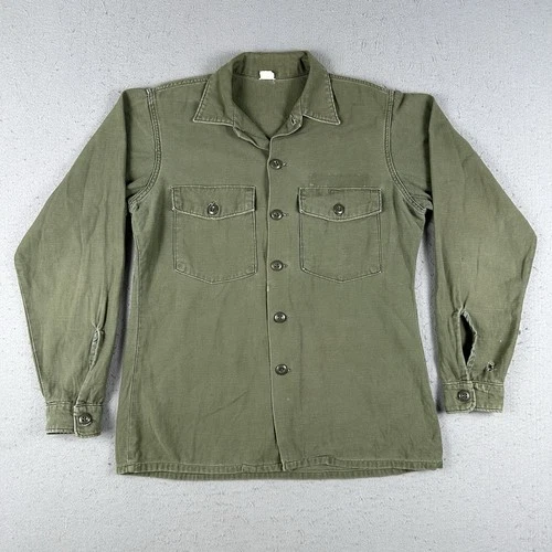 Vintage OG-107 Sateen US Army Green Military Shirt Size 15 1/2x35 Vietnam Era
