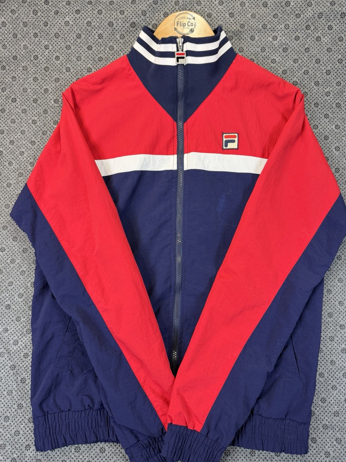 Vintage Fila Zip Up Tri-Color Jacket in Red, White, and Navy Size Small