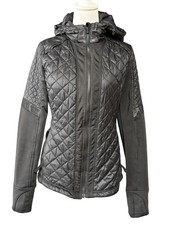 Athleta Women  s S Black Quilted Hooded Insulated Softshell Jacket Full Zip Thumb