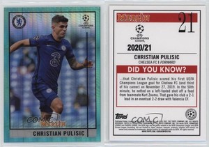 2020 Topps Merlin Collection Chrome UCL Aqua Prism Refractor Christian Pulisic