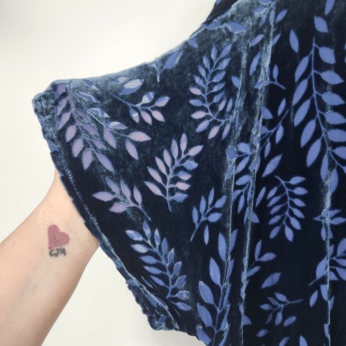 Top kimono donna Johnny Was Jade con cintura taglia M blu navy velluto burnout misto seta - Foto 4 di 10