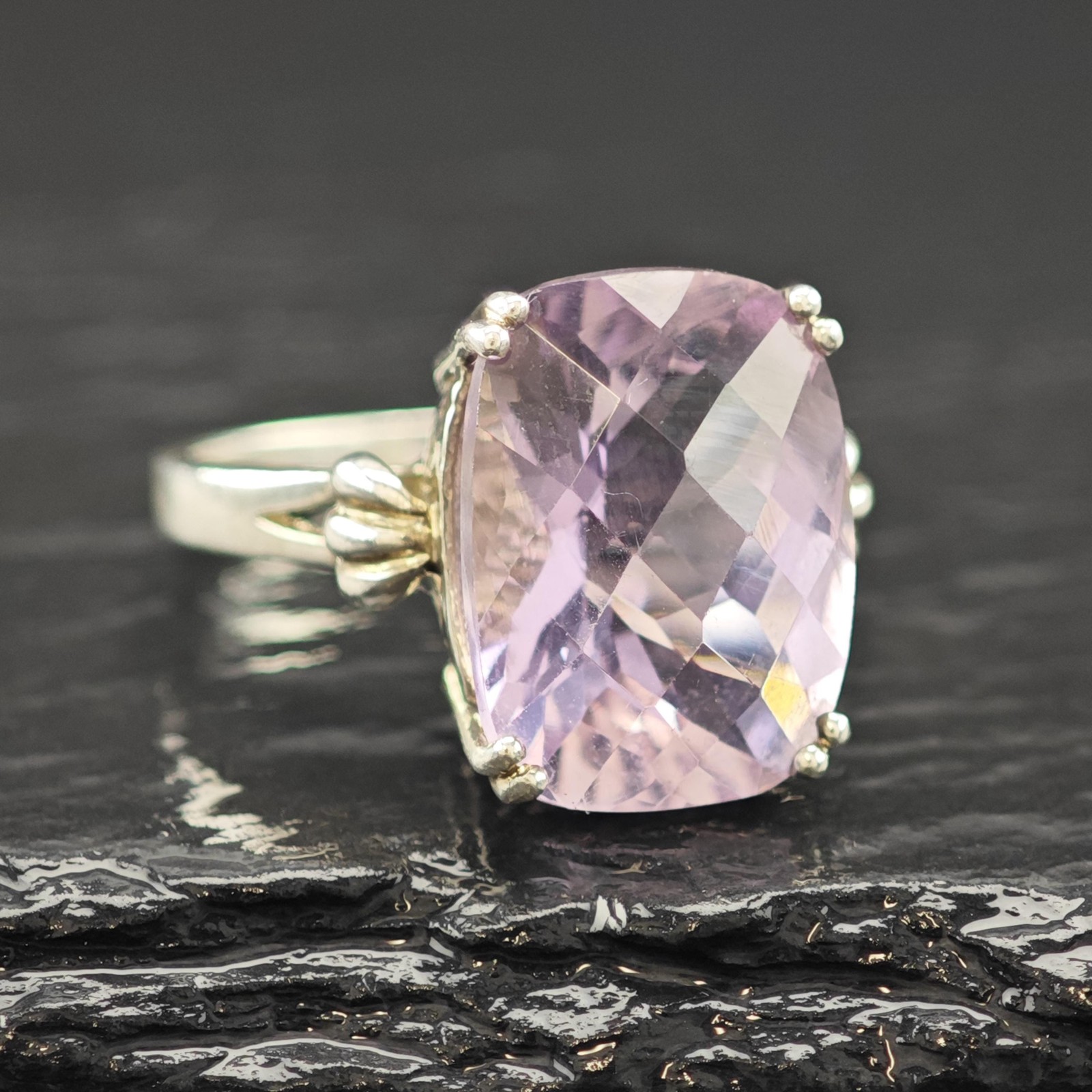 Amethyst Statement Ring Large Square Cut Sterling… - image 6