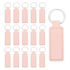 15Pcs Leather Rectangle Laser Engraving Keychain Blanks Pink 3.7"x1"