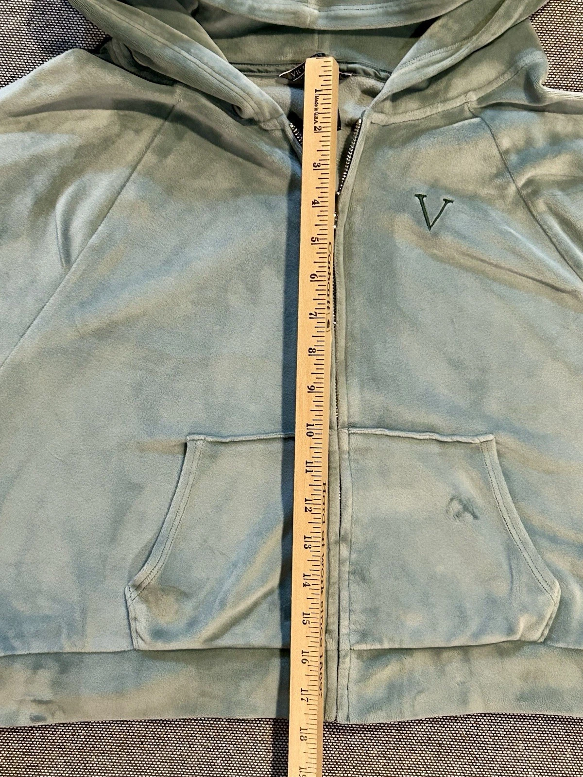 UNDERCOVER Felpa con cappuccio Victoria’s Secret cropped taglia M velluto verde acqua tasche zip intera accogliente morbida