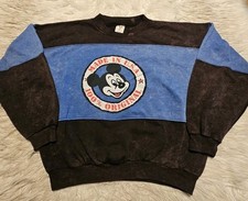 Vintage Mickey Mouse Sweatshirt Blue Acid Wash Colorblock Made In USA L/XL
