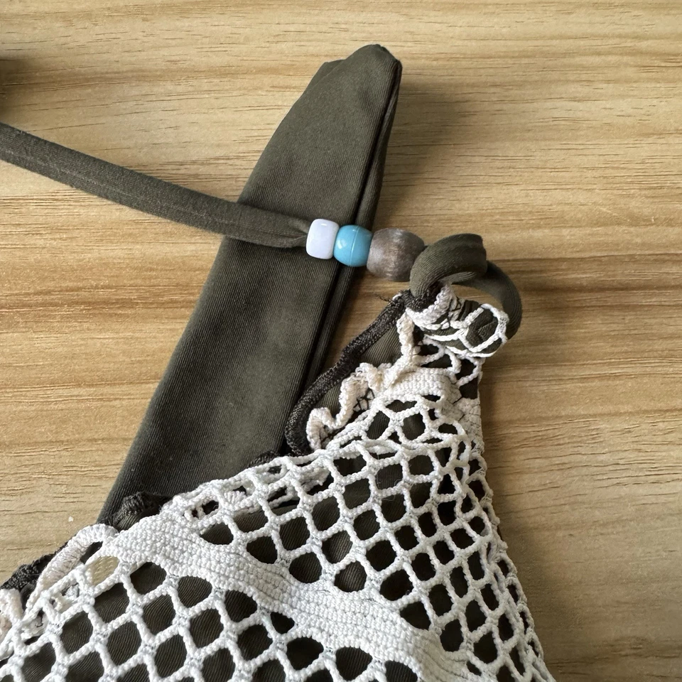 Bikini vintage Y2K 90s Lucky Brand M verde ganchillo encaje hippe boho traje de baño Foto 4 de 4