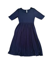 Zenana Outfitters Womens M Navy Blue Fit Flare Midi Dress Stretch Casual.