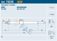 FAE GlüHkerze 74238 FüR 2DD Vw 2DL 2DG 46 2DF 2DH 28 2DA Lt 2DC 2DM 11V M 10X1 2