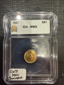 1857 $1 Indian Princess Head Gold Dollar MS62