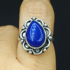Natural Lapis Lazuli Gemstone Handmade 925 Sterling Silver Ring Size-8 US