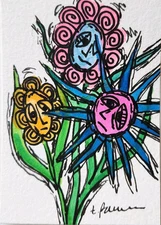 Original Signed ACEO Watercolor Abstract Flower Faces Modern Flower Painting