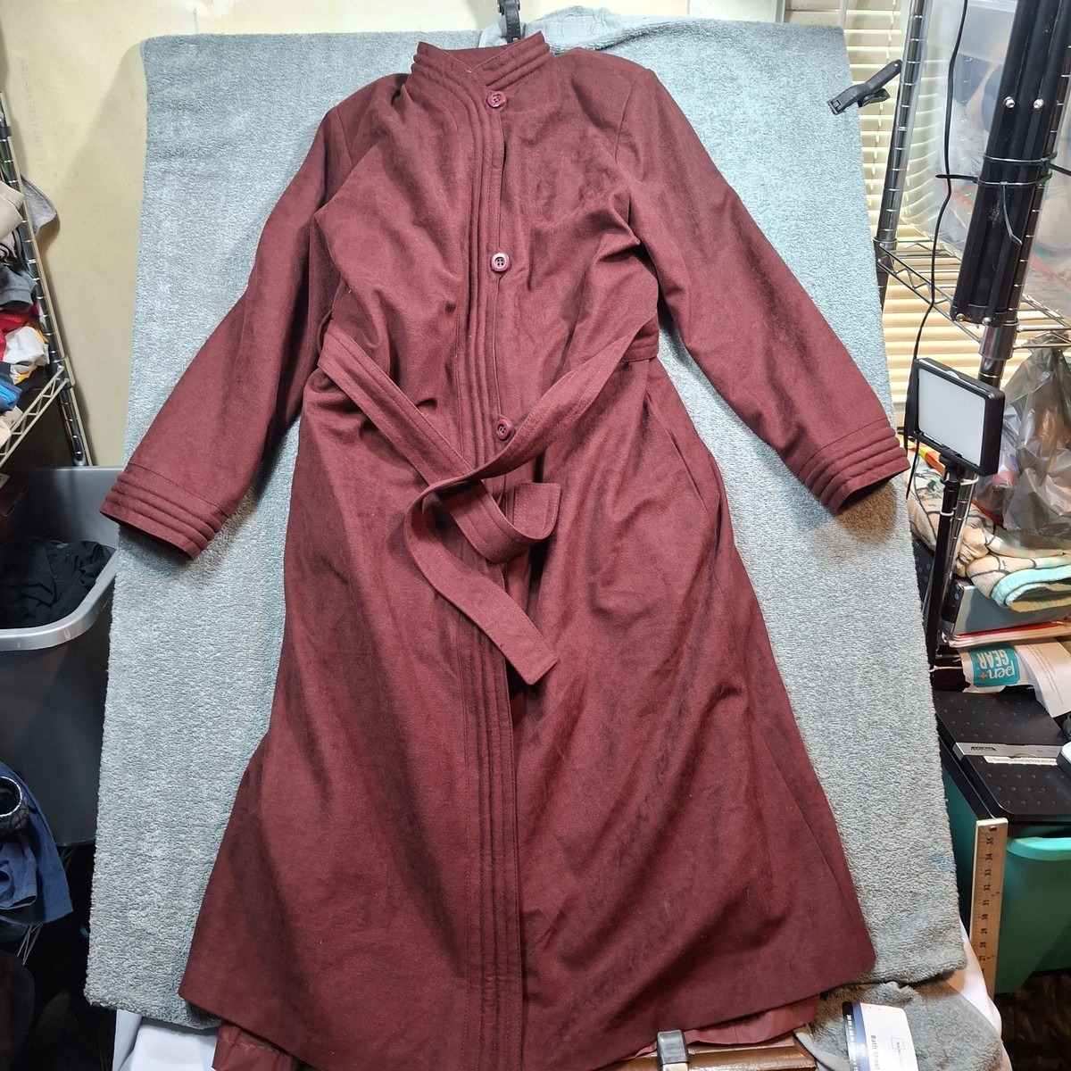 Red London Fog Trench Coat Removable Lining Hood Women SZ Large USA - Main Image