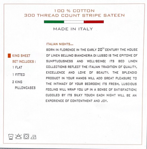 Bellino KING Stripe Sateen Sheet Set 100% Cotton Italy 300TC Gray Silver Sheen - Picture 8 of 14