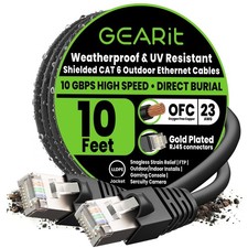 Cat6 Outdoor Ethernet Cable 10ft 23AWG Pure Copper, FTP, LLDPE, Waterproof,...