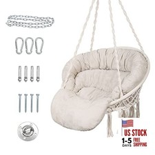 Hammock Chair with Cushion, Handmade Macrame Swing Chair with Hanging Beige