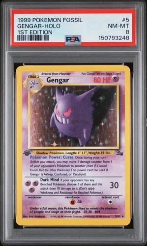 1999 POKEMON FOSSIL 1ST ED #5 GENGAR-HOLO PSA 8