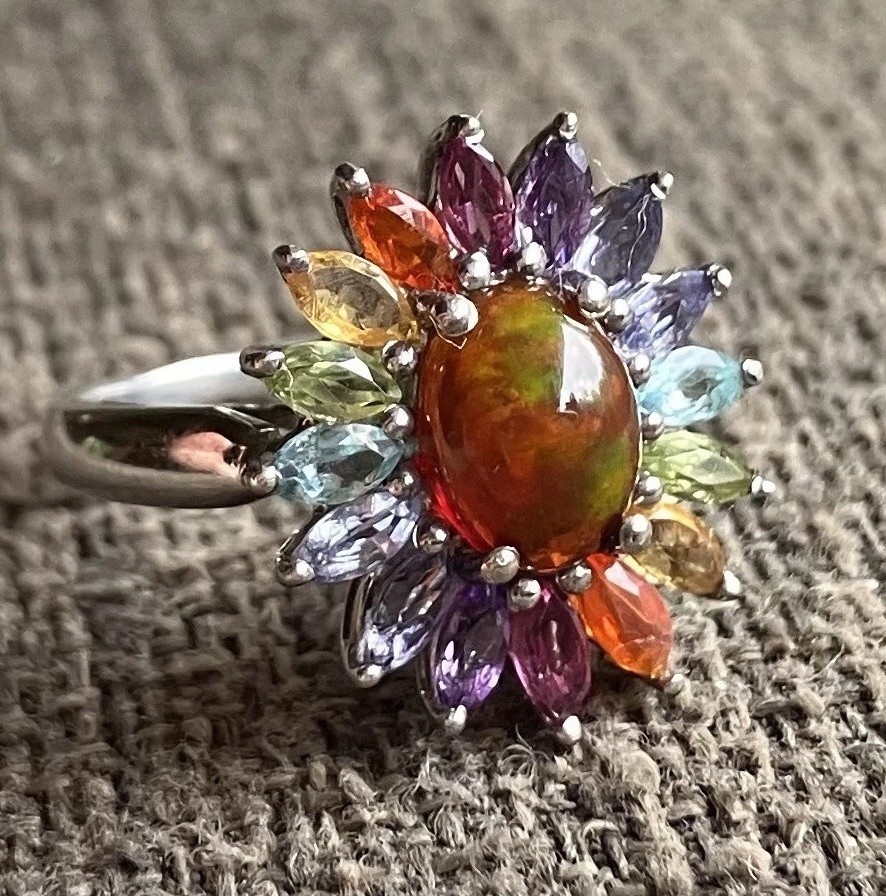 925 Unique Multicolored Gemstone ring, Flower Sty… - image 2