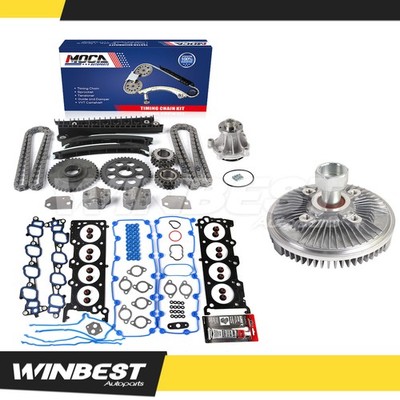 Head Gasket Set Timing Chain Kit Water Pump Fan Clutch Fit 2004 Ford E-150 5.4L