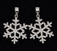 Women  s Rhinestone Snowflake Dangle Earrings Winter Christmas Holiday Sparkly