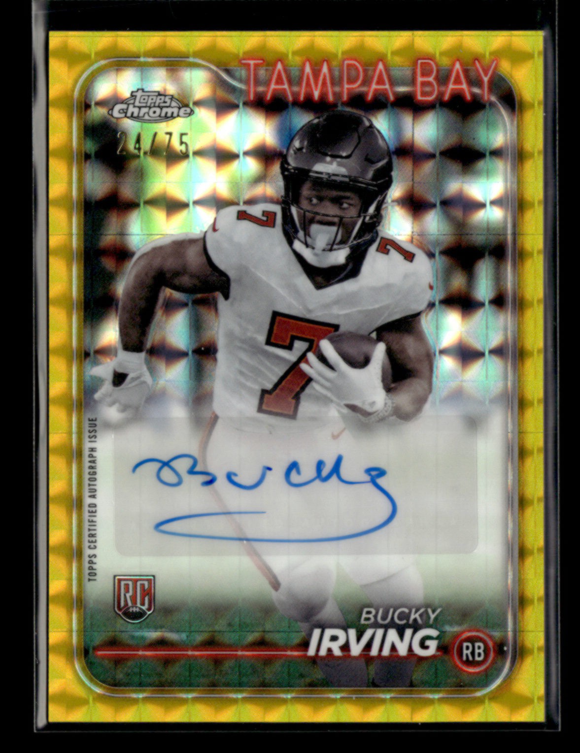 Bucky Irving 2024 Topps Chrome Football RC Auto Yellow Geometric 24/75 [zj79